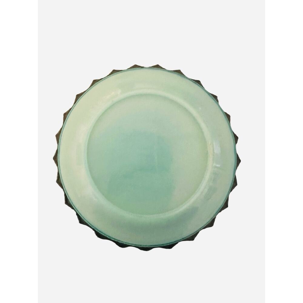 Fenton Blue Custard Uranium Glass Miniature Mountain Landscape Dated ‘83 Plate - Picture 5 of 7